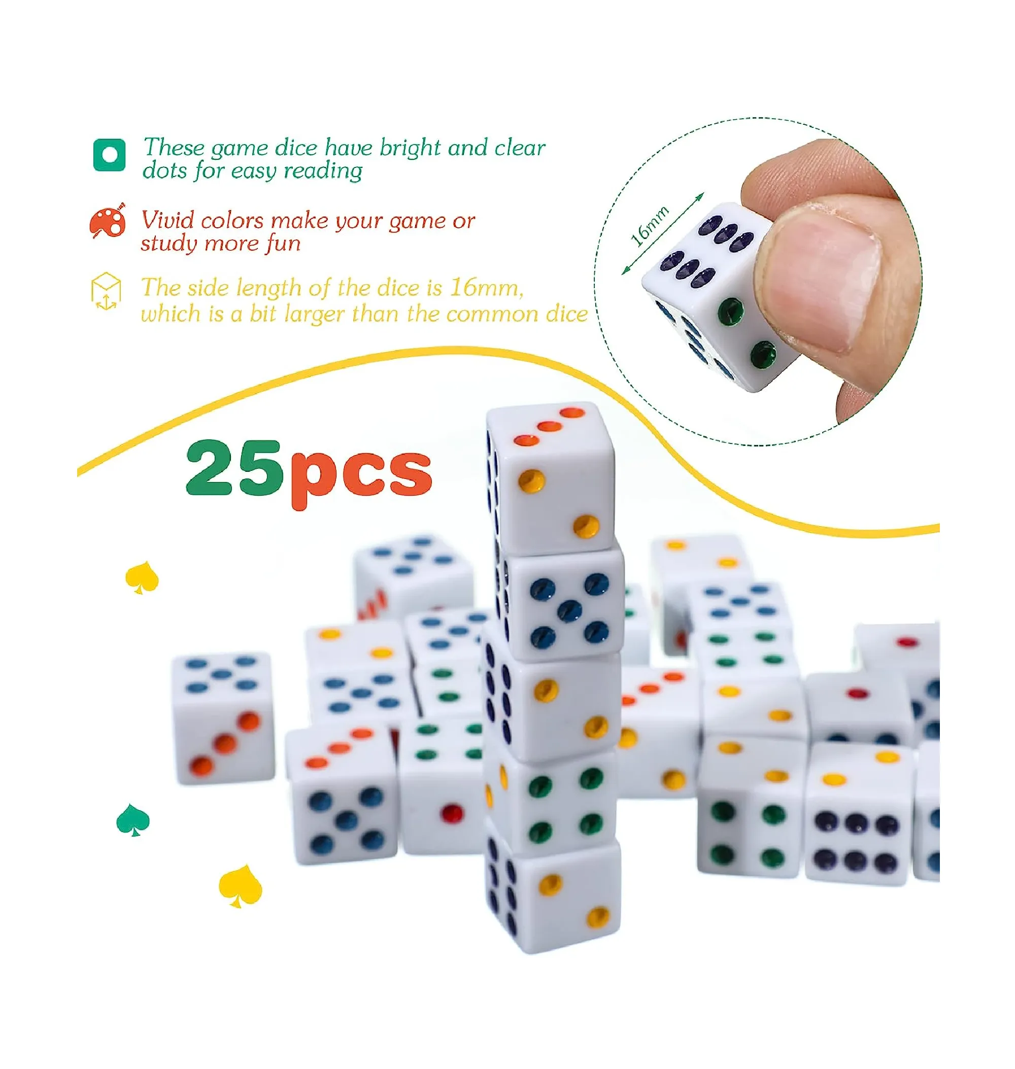 25 Pieces Polyhedral Dice Set 6 Sided Game Dice Set with Black Pouch for Table Games Light Color Right Angle