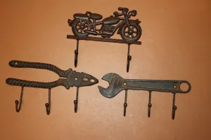3) Motorcycle Memorabilia Collector Gift For Him ~ High Rider Wall Hook Set