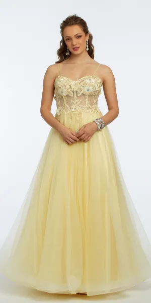 3D Flower Embroidered Corset Ballgown