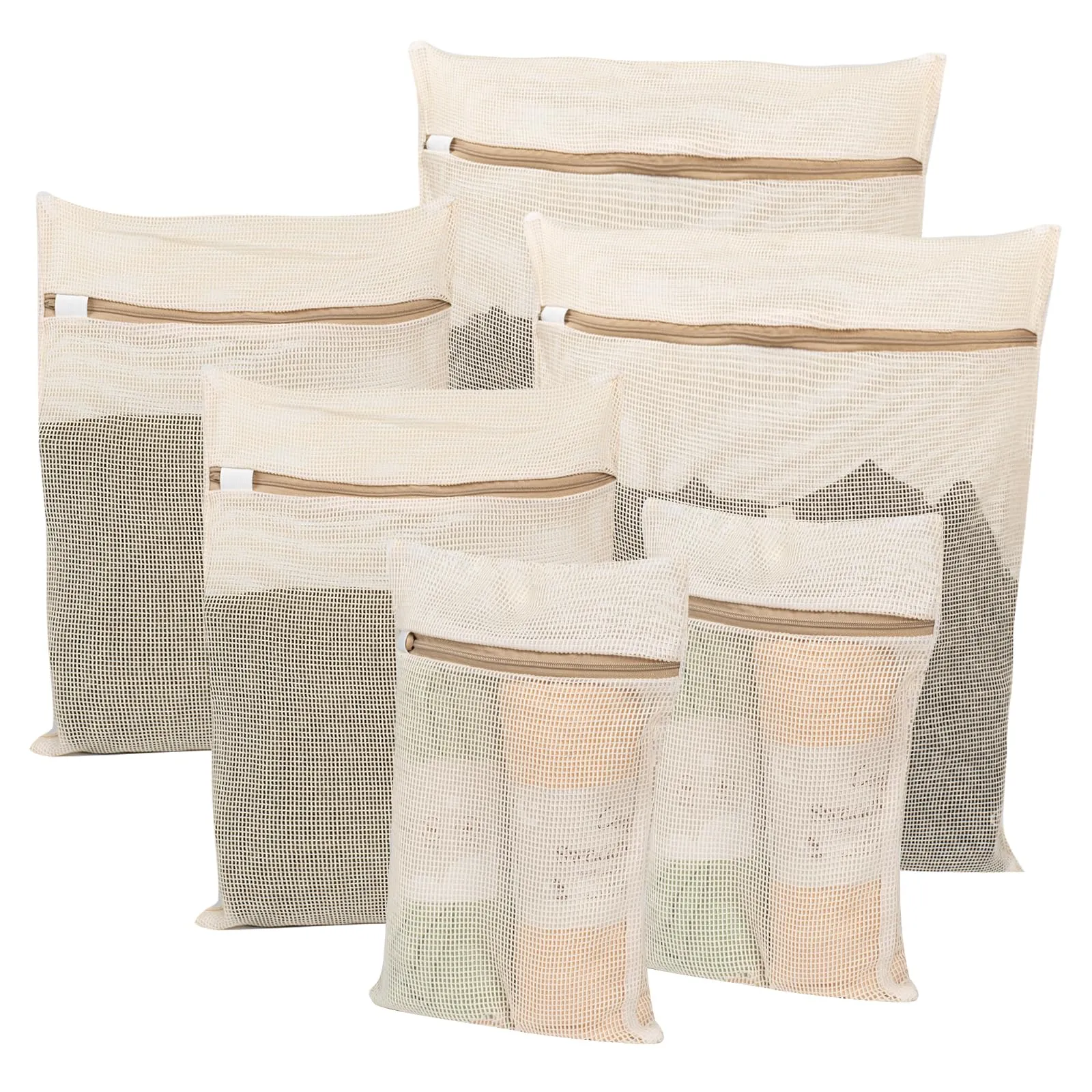 6-piece laundry bag set, durable organic cotton mesh laundry bag, sturdy zipper, breathable mesh, exquisite laundry bag, suitable for underwear, cooked food, underwear, pants, shoes, socks, travel