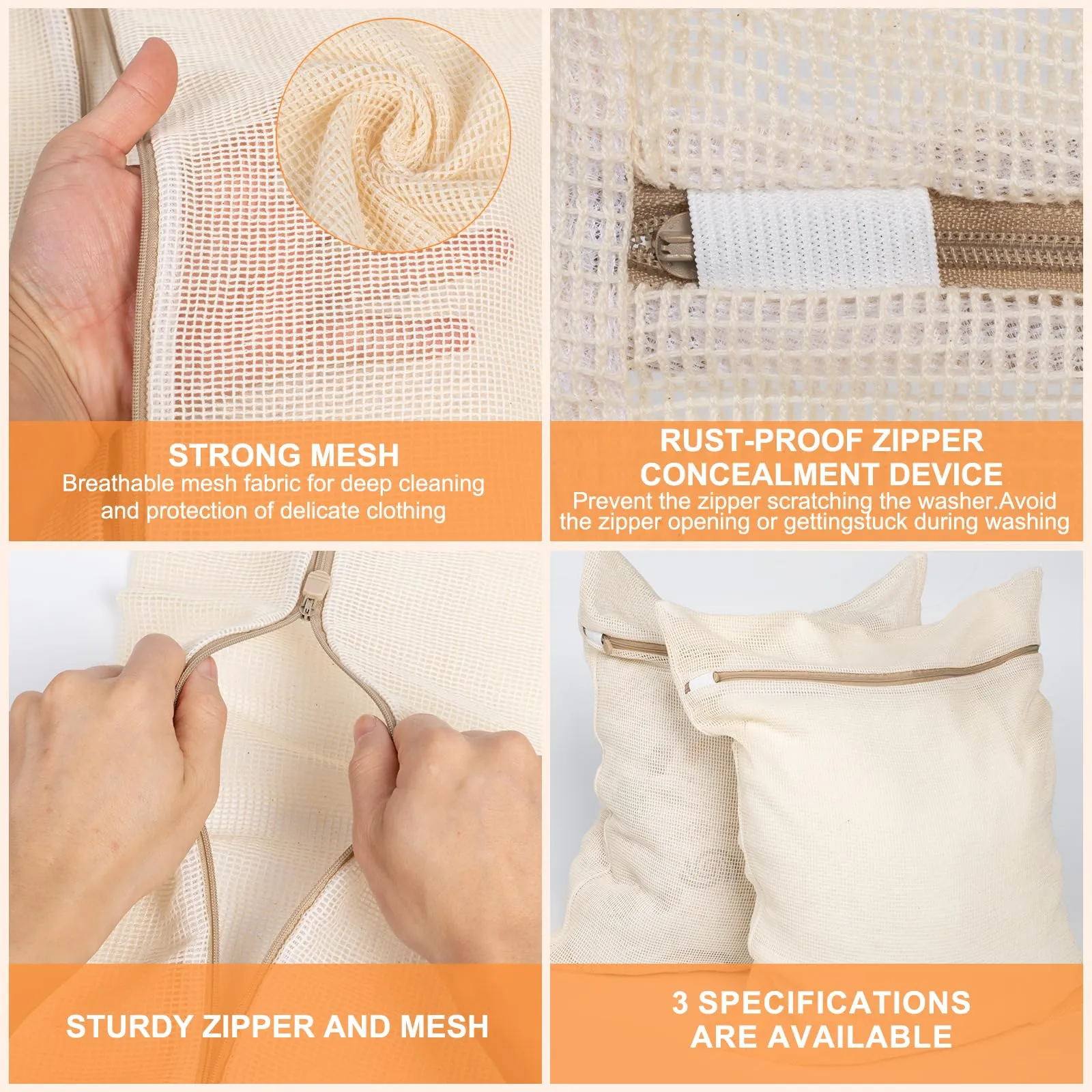 6-piece laundry bag set, durable organic cotton mesh laundry bag, sturdy zipper, breathable mesh, exquisite laundry bag, suitable for underwear, cooked food, underwear, pants, shoes, socks, travel