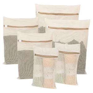 6-piece laundry bag set, durable organic cotton mesh laundry bag, sturdy zipper, breathable mesh, exquisite laundry bag, suitable for underwear, cooked food, underwear, pants, shoes, socks, travel