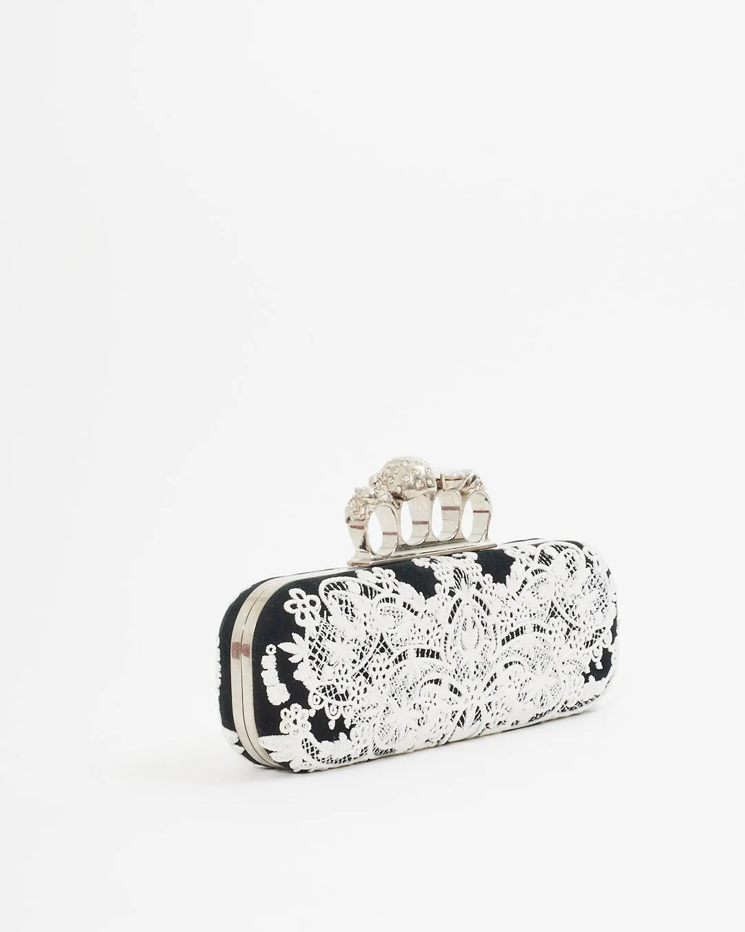 Alexander McQueen White/Black Lace Skull Knuckle Clutch