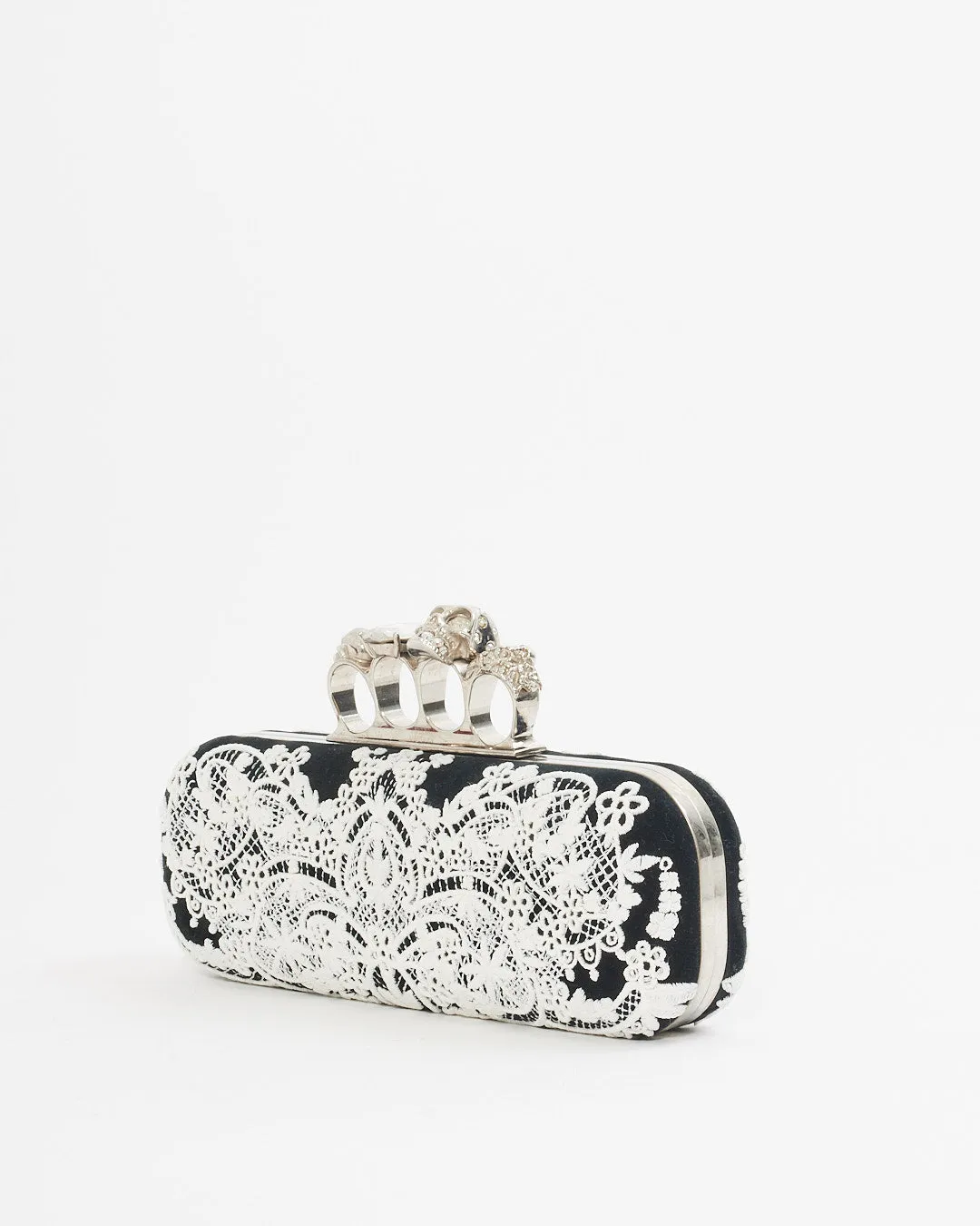 Alexander McQueen White/Black Lace Skull Knuckle Clutch