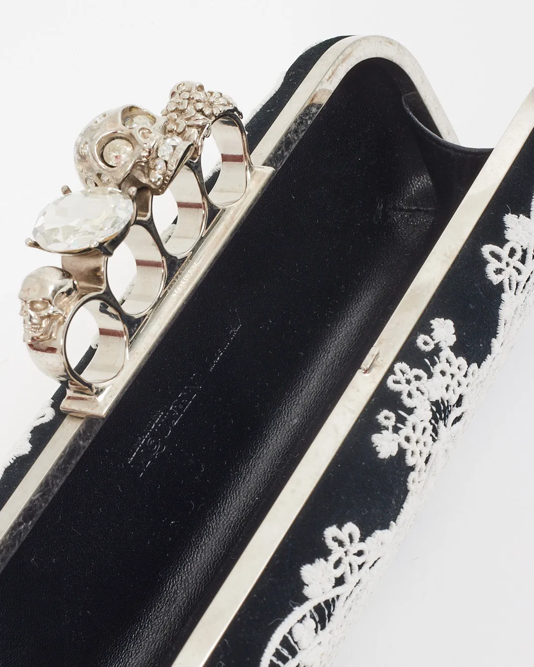 Alexander McQueen White/Black Lace Skull Knuckle Clutch