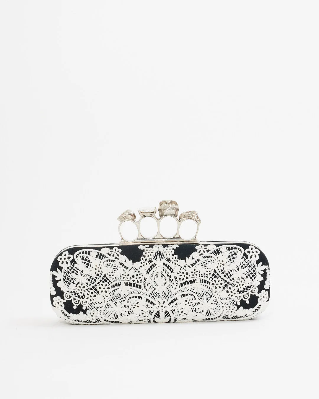 Alexander McQueen White/Black Lace Skull Knuckle Clutch
