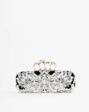 Alexander McQueen White/Black Lace Skull Knuckle Clutch