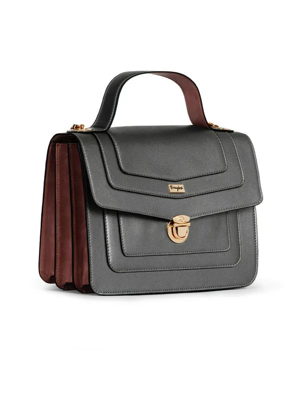 Berrylush Women Solid Grey PU One-Handle Detachable Strap Push-Lock Embellished Sling Bag