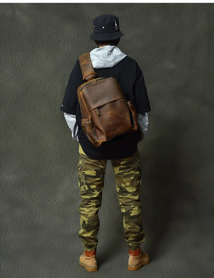Big Sling Backpack For Men Large Sling Bag For Men Large Black Leather Mens Sling Bag