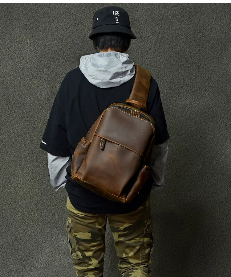 Big Sling Backpack For Men Large Sling Bag For Men Large Black Leather Mens Sling Bag