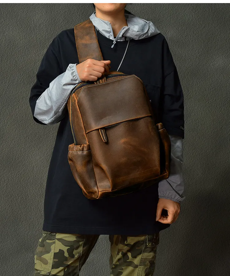 Big Sling Backpack For Men Large Sling Bag For Men Large Black Leather Mens Sling Bag