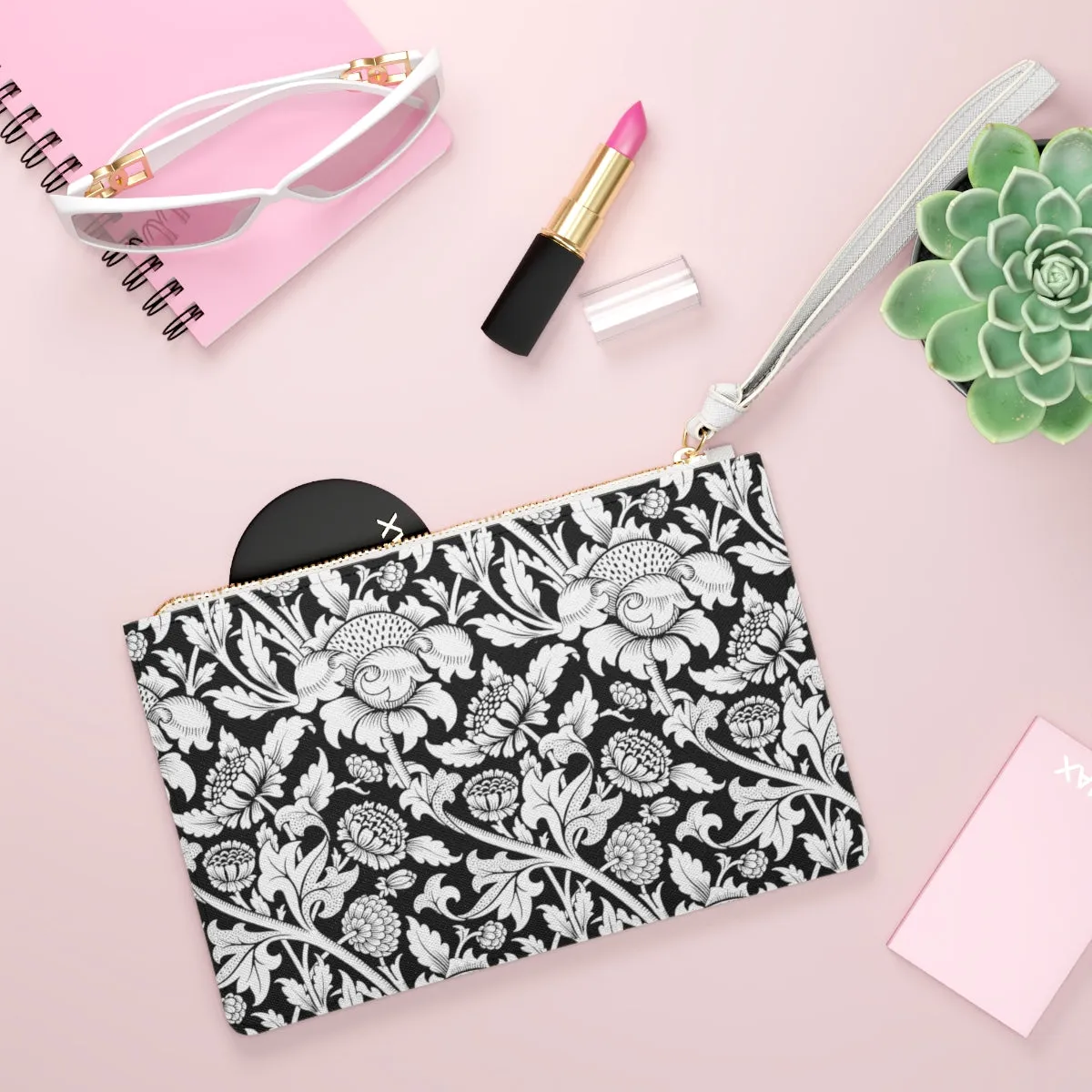 Black and White 1900th Century Thistle Print Clutch Bag