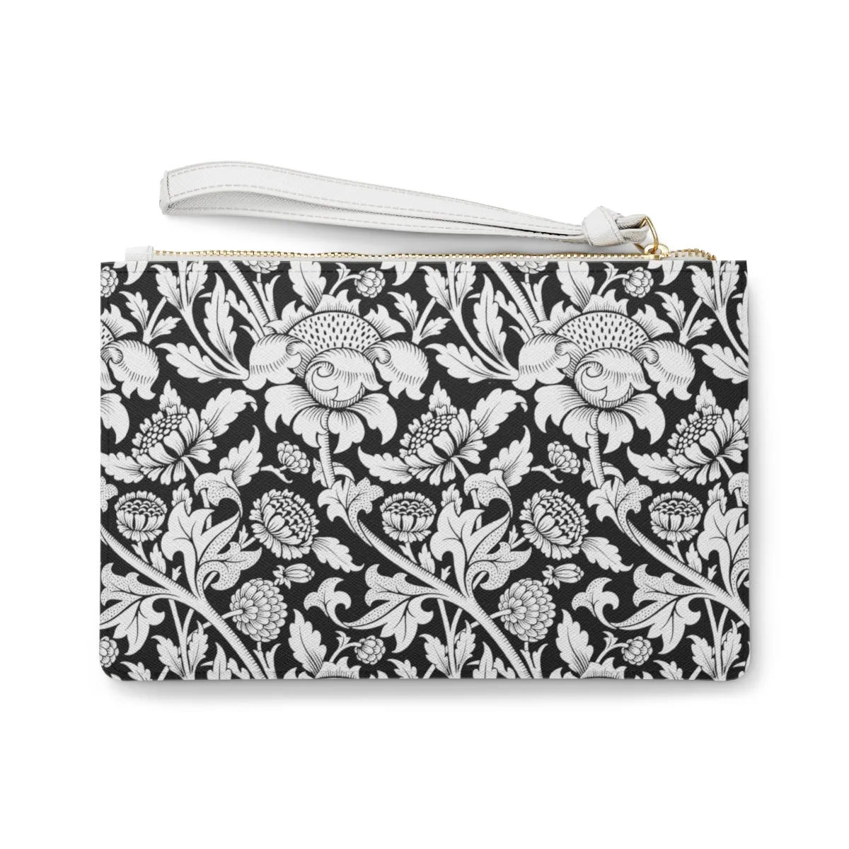 Black and White 1900th Century Thistle Print Clutch Bag