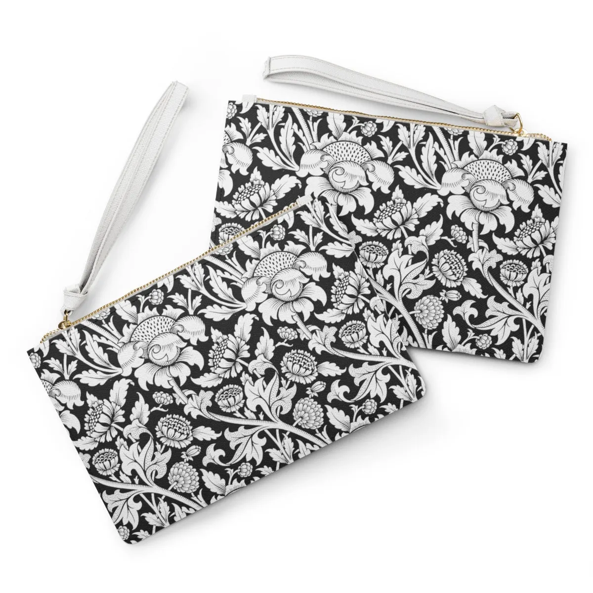Black and White 1900th Century Thistle Print Clutch Bag