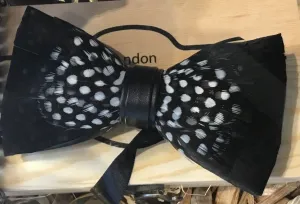 Black Edge White Middle feathered Bow Tie
