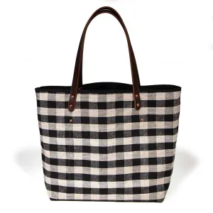 Black Linen Check All Day Tote