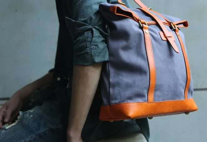 Canvas Leather Mens Backpack Travel Backpacks Laptop Backpack for men