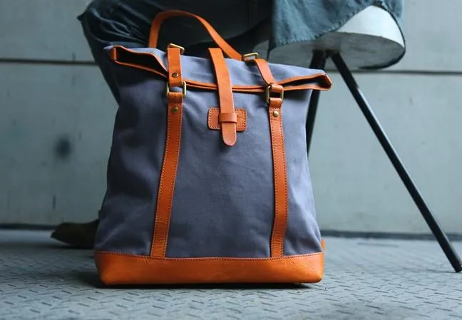 Canvas Leather Mens Backpack Travel Backpacks Laptop Backpack for men