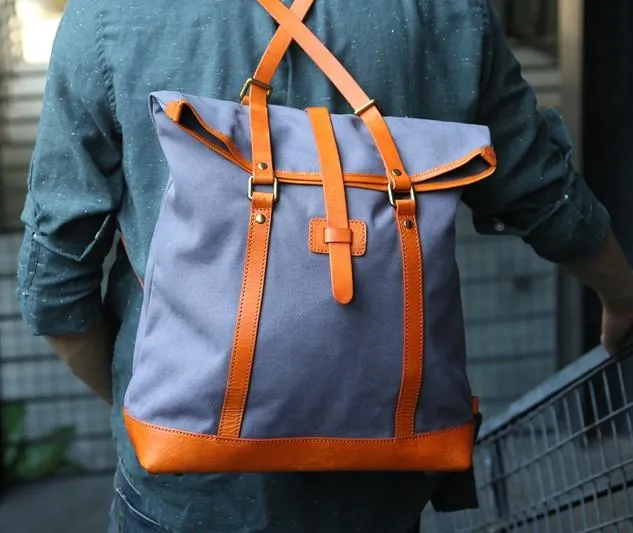 Canvas Leather Mens Backpack Travel Backpacks Laptop Backpack for men