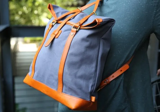 Canvas Leather Mens Backpack Travel Backpacks Laptop Backpack for men