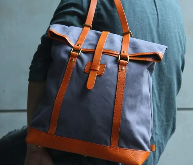 Canvas Leather Mens Backpack Travel Backpacks Laptop Backpack for men