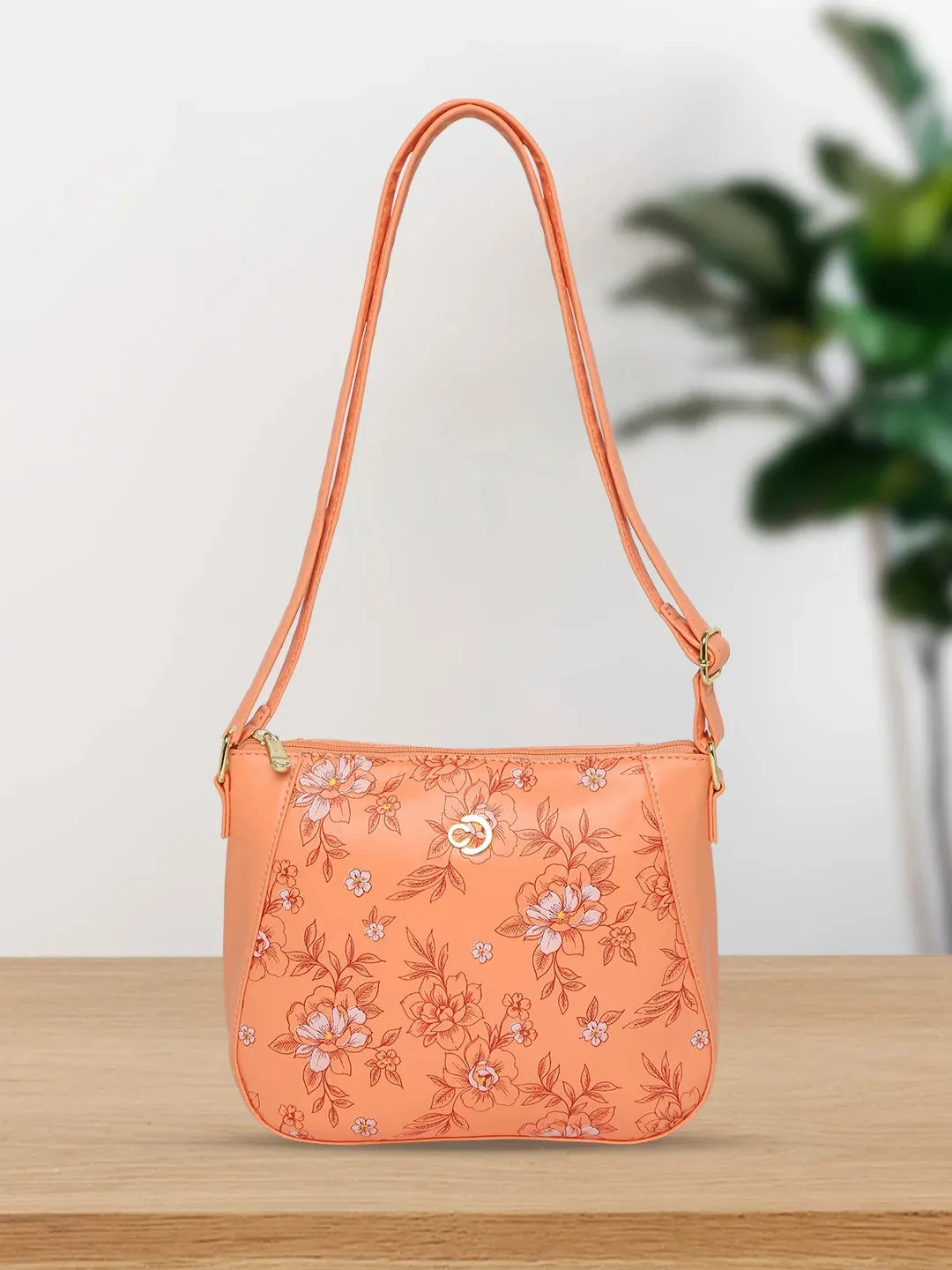 Caprese Snow Sling Medium Printed Women'S Handbag Coral