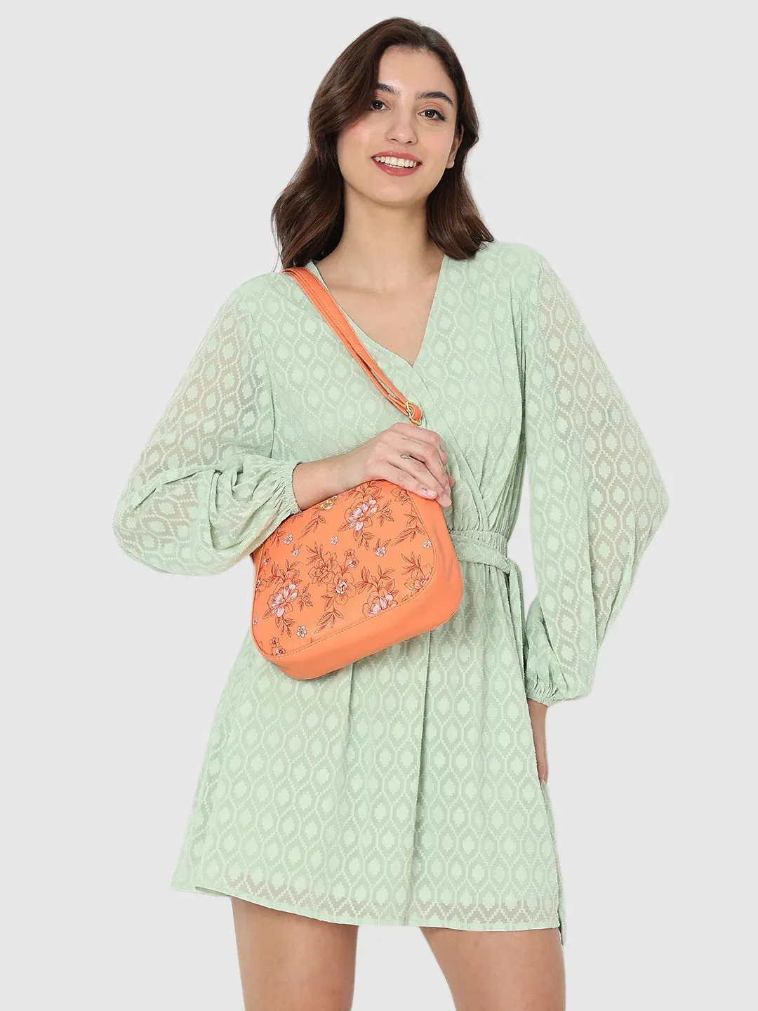 Caprese Snow Sling Medium Printed Women'S Handbag Coral