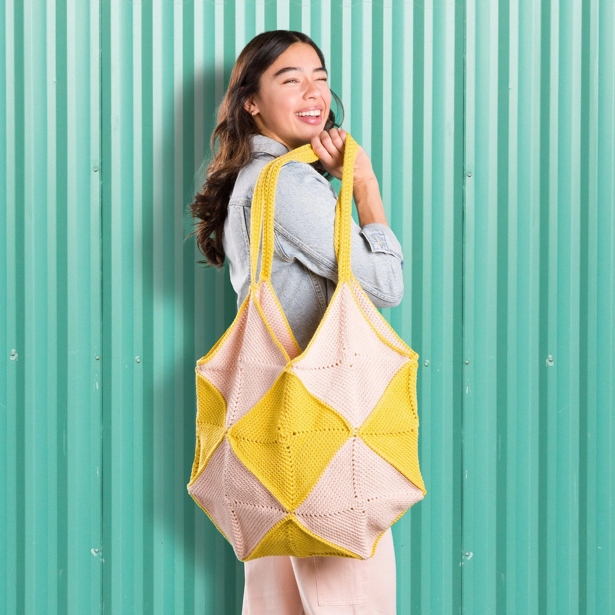 Caron Checkered Squares Crochet Bag