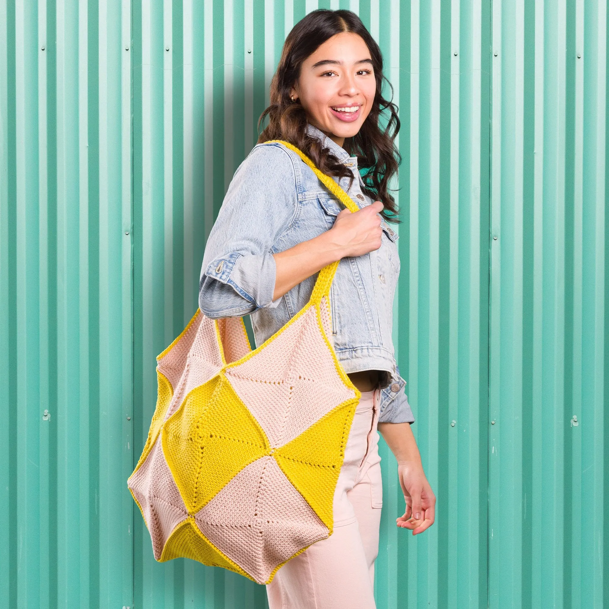 Caron Checkered Squares Crochet Bag