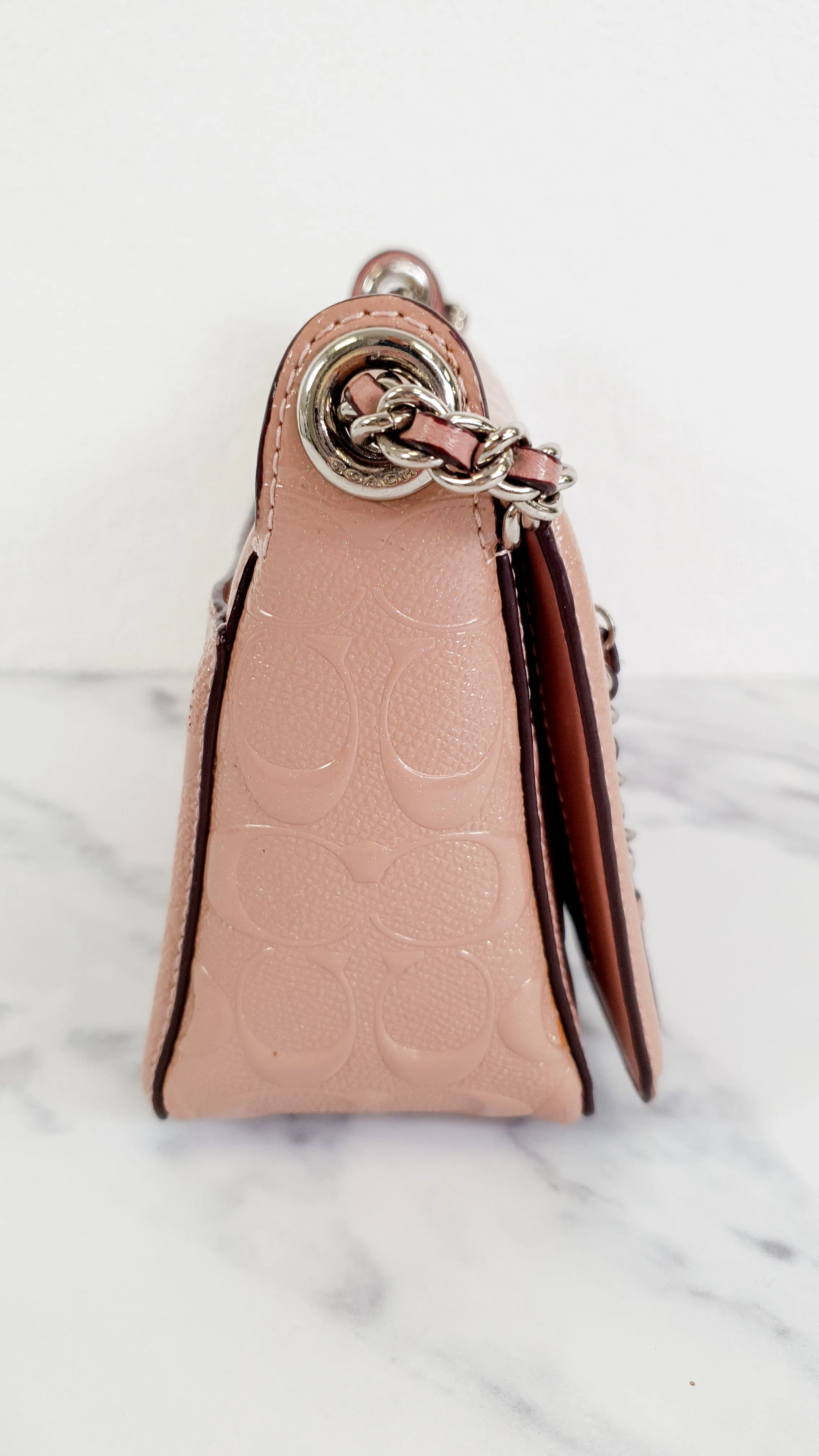 Coach Lex Small Flap Bag in Signature Debossed Patent Leather in Blush Pink - Crossbody Bag Shoulder Bag - Coach F22292