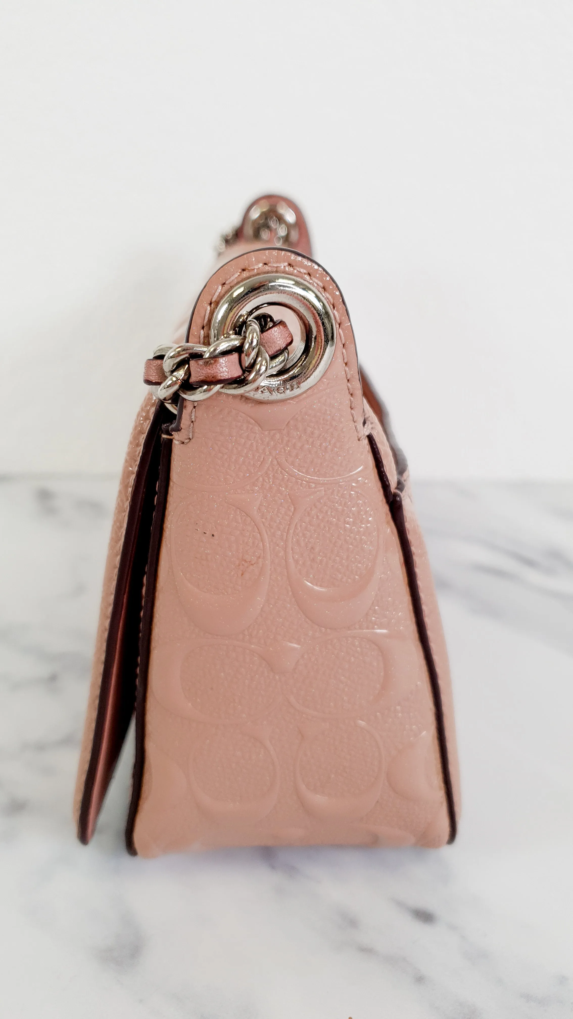 Coach Lex Small Flap Bag in Signature Debossed Patent Leather in Blush Pink - Crossbody Bag Shoulder Bag - Coach F22292