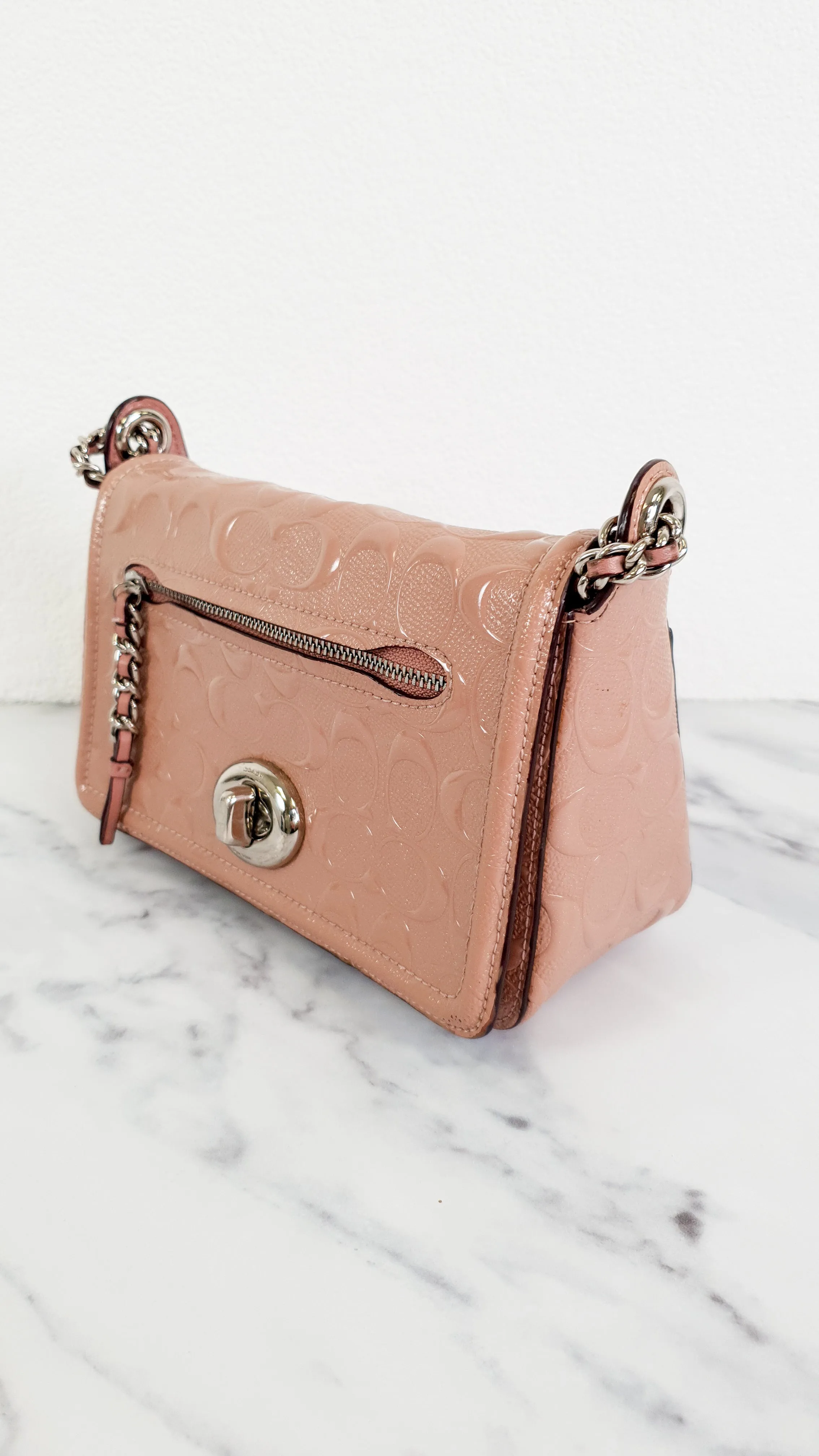 Coach Lex Small Flap Bag in Signature Debossed Patent Leather in Blush Pink - Crossbody Bag Shoulder Bag - Coach F22292