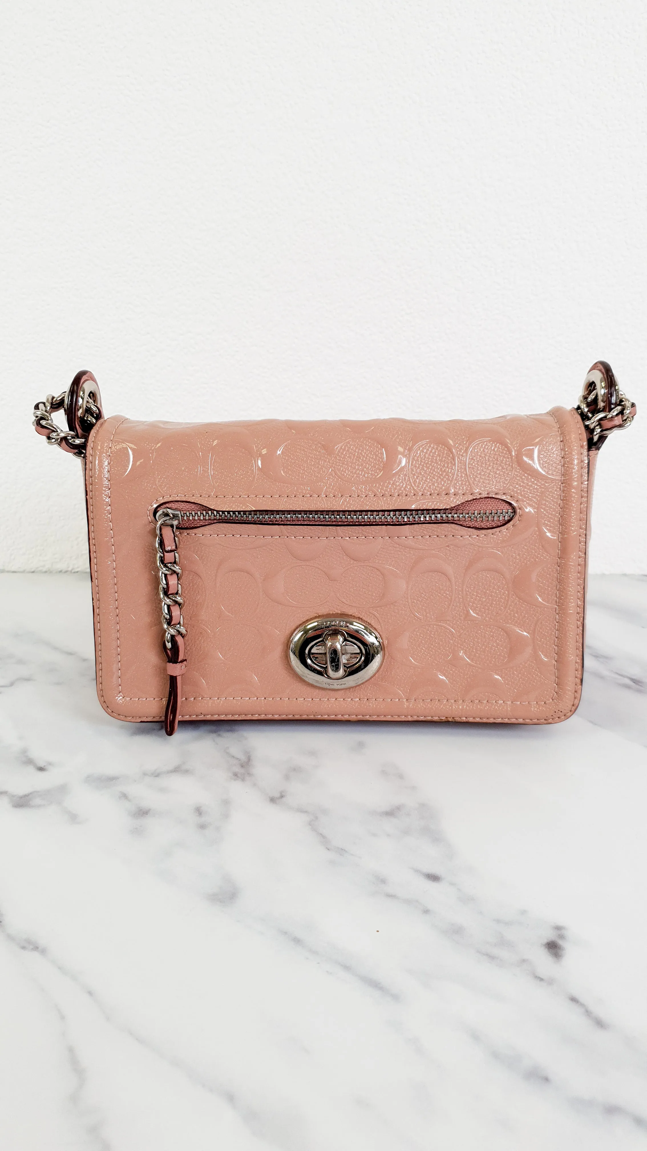 Coach Lex Small Flap Bag in Signature Debossed Patent Leather in Blush Pink - Crossbody Bag Shoulder Bag - Coach F22292