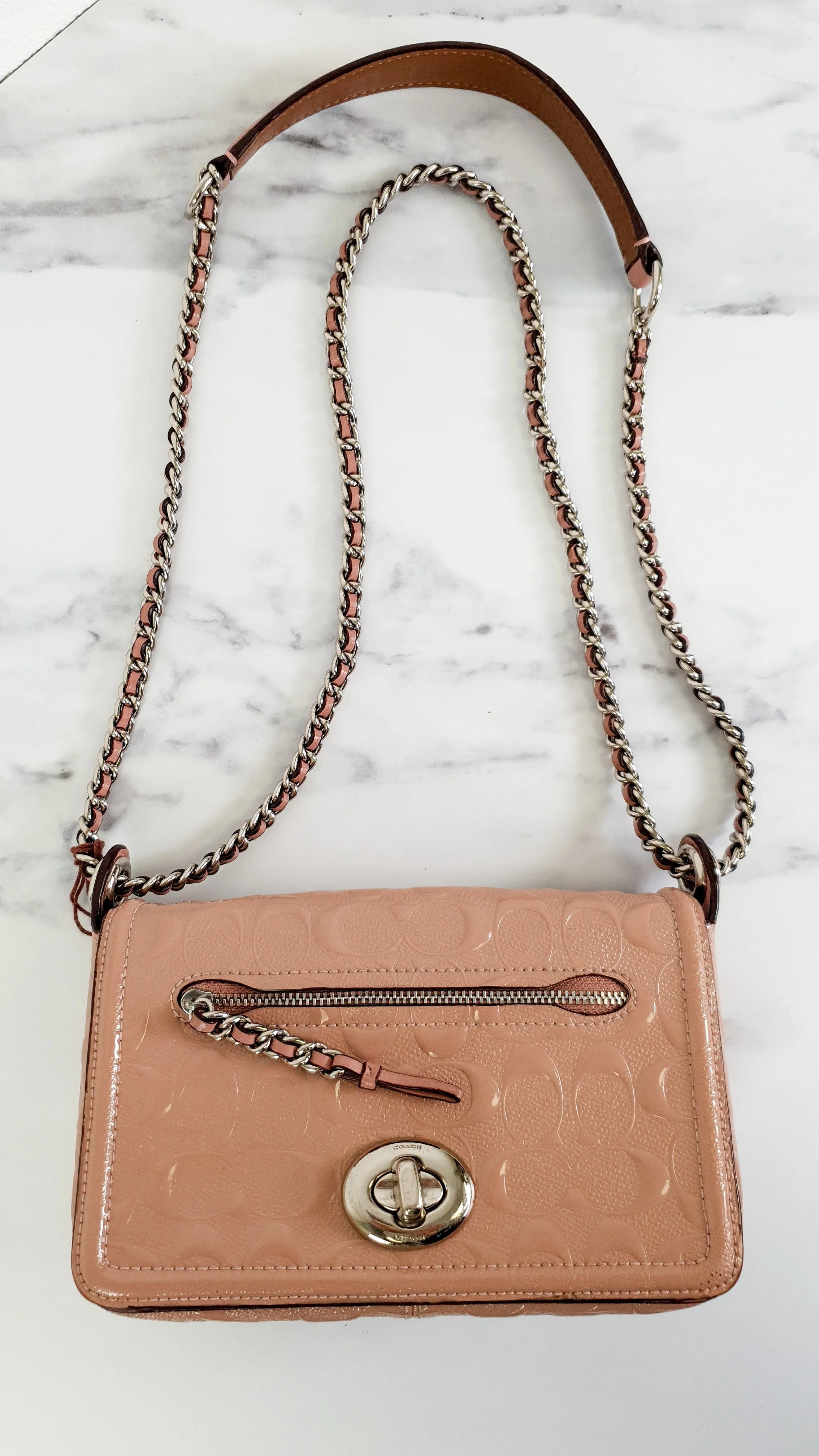 Coach Lex Small Flap Bag in Signature Debossed Patent Leather in Blush Pink - Crossbody Bag Shoulder Bag - Coach F22292