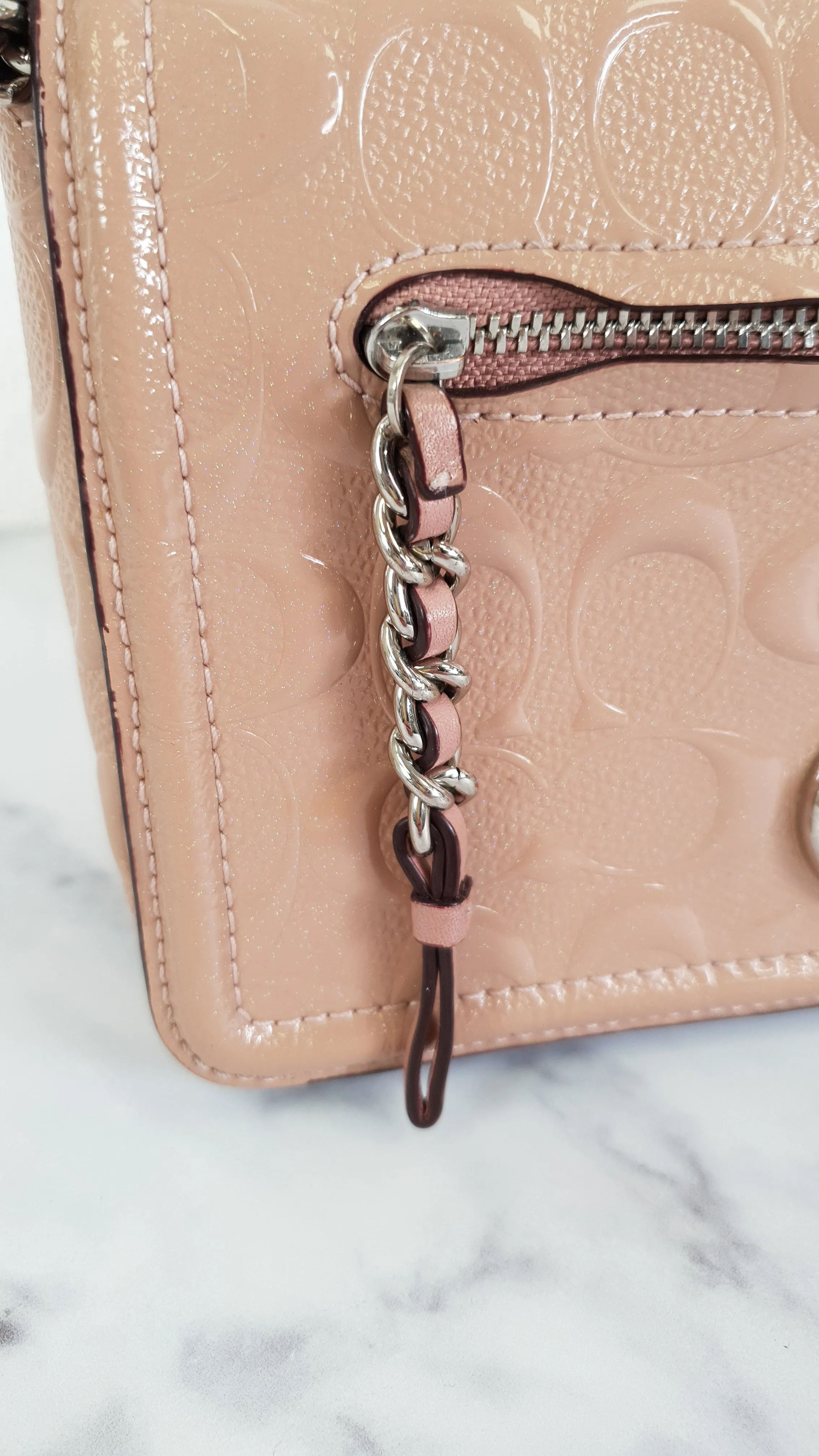 Coach Lex Small Flap Bag in Signature Debossed Patent Leather in Blush Pink - Crossbody Bag Shoulder Bag - Coach F22292