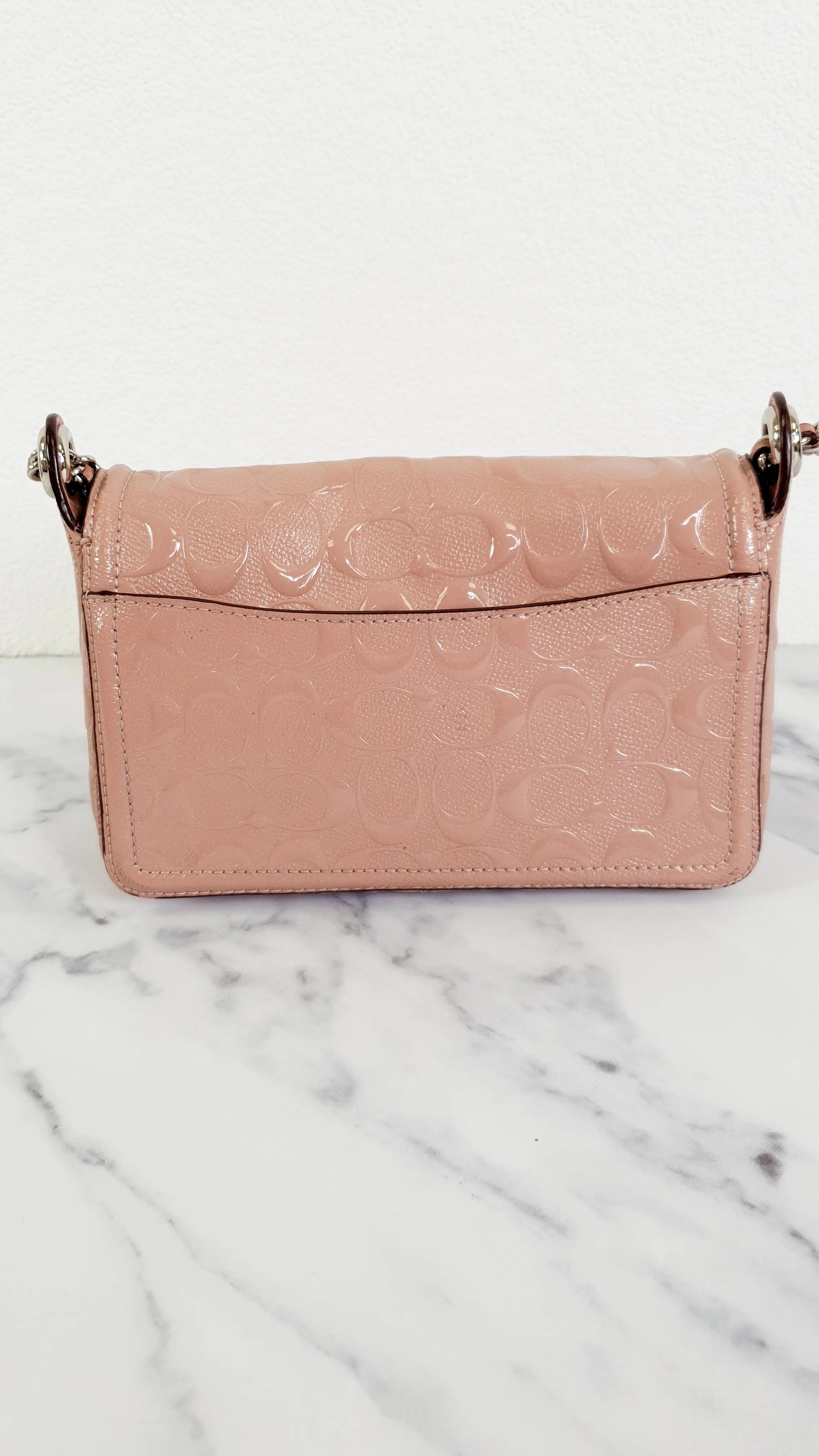 Coach Lex Small Flap Bag in Signature Debossed Patent Leather in Blush Pink - Crossbody Bag Shoulder Bag - Coach F22292