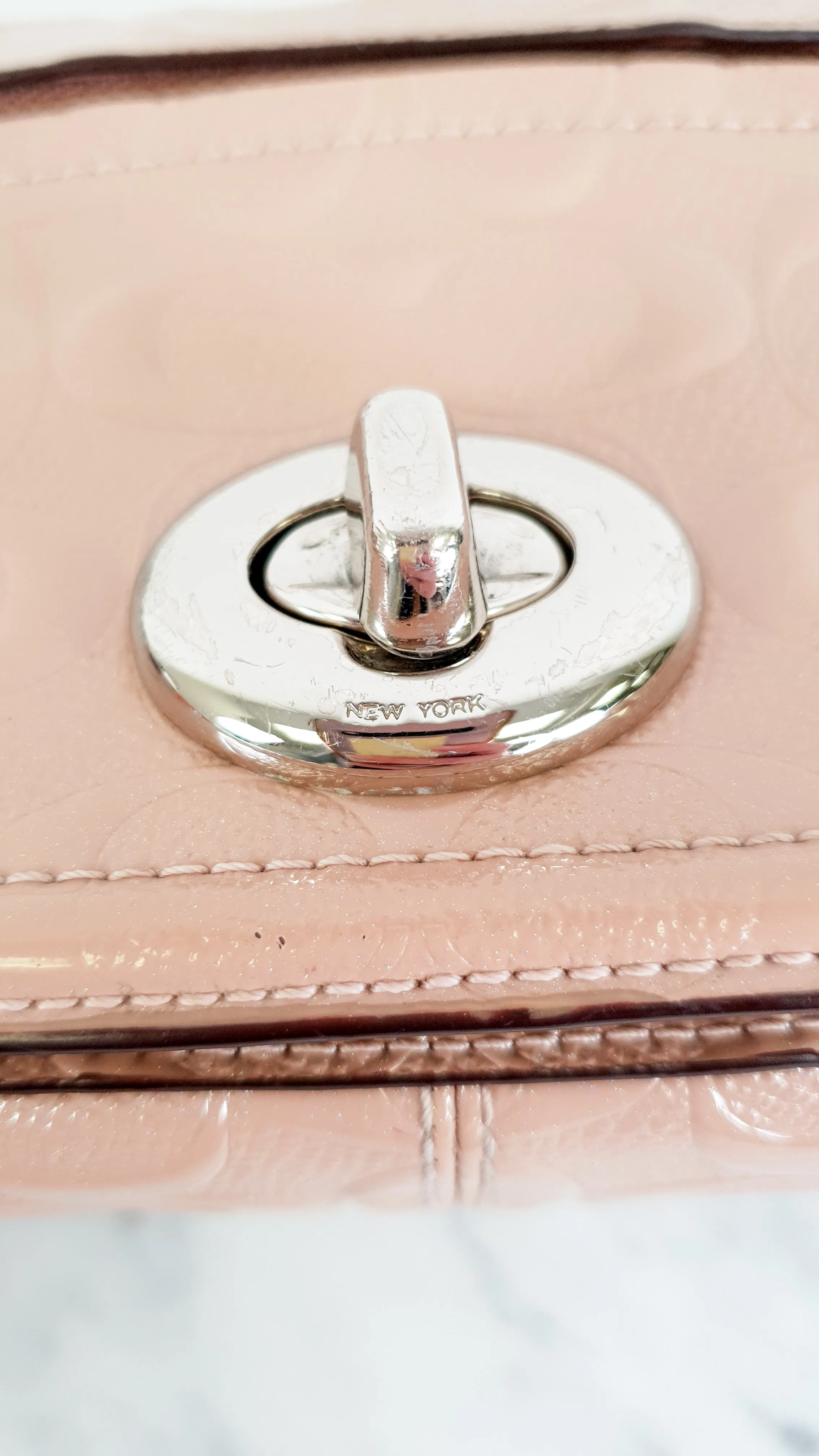 Coach Lex Small Flap Bag in Signature Debossed Patent Leather in Blush Pink - Crossbody Bag Shoulder Bag - Coach F22292