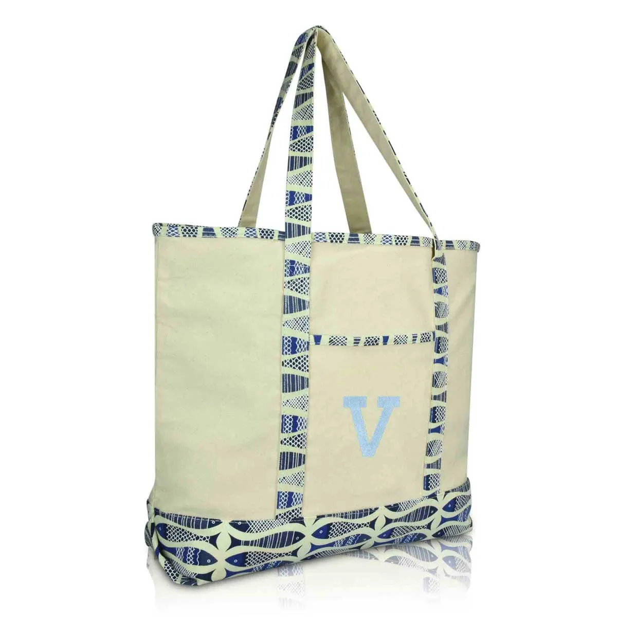 Dalix Initial Tote Bag Personalized Monogram Zippered Top Letter - V