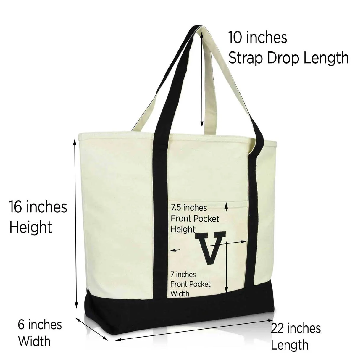 Dalix Initial Tote Bag Personalized Monogram Zippered Top Letter - V