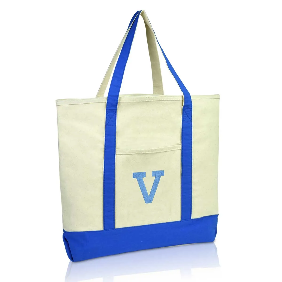 Dalix Initial Tote Bag Personalized Monogram Zippered Top Letter - V