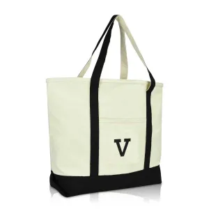 Dalix Initial Tote Bag Personalized Monogram Zippered Top Letter - V