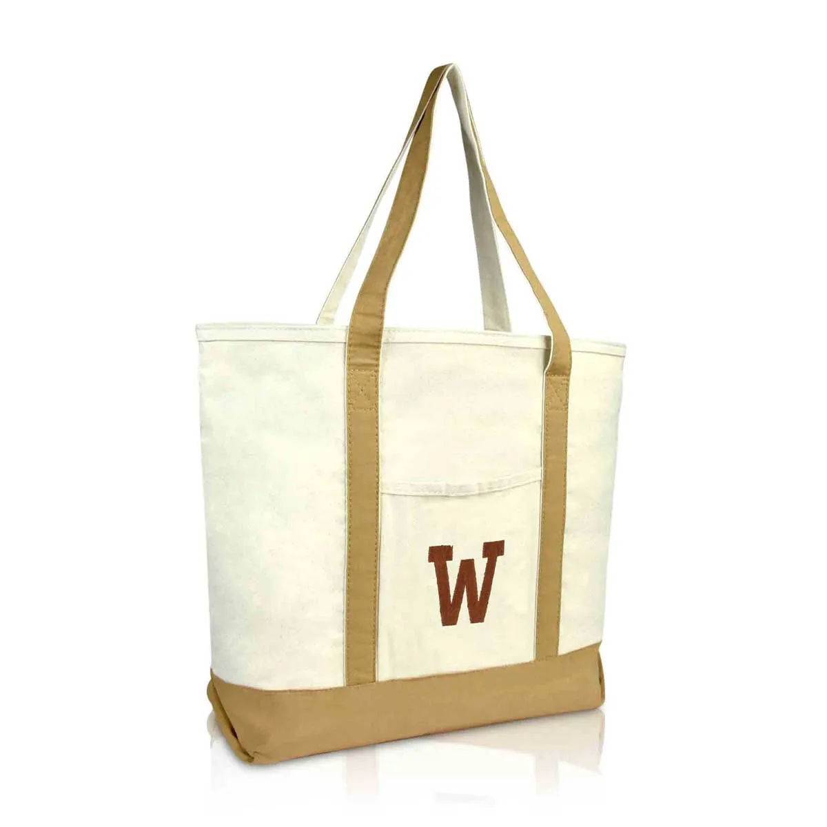 Dalix Initial Tote Bag Personalized Monogram Zippered Top Letter - W