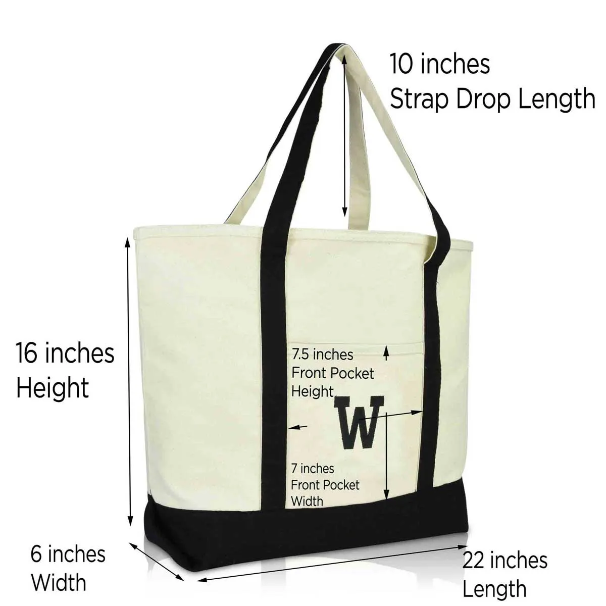 Dalix Initial Tote Bag Personalized Monogram Zippered Top Letter - W