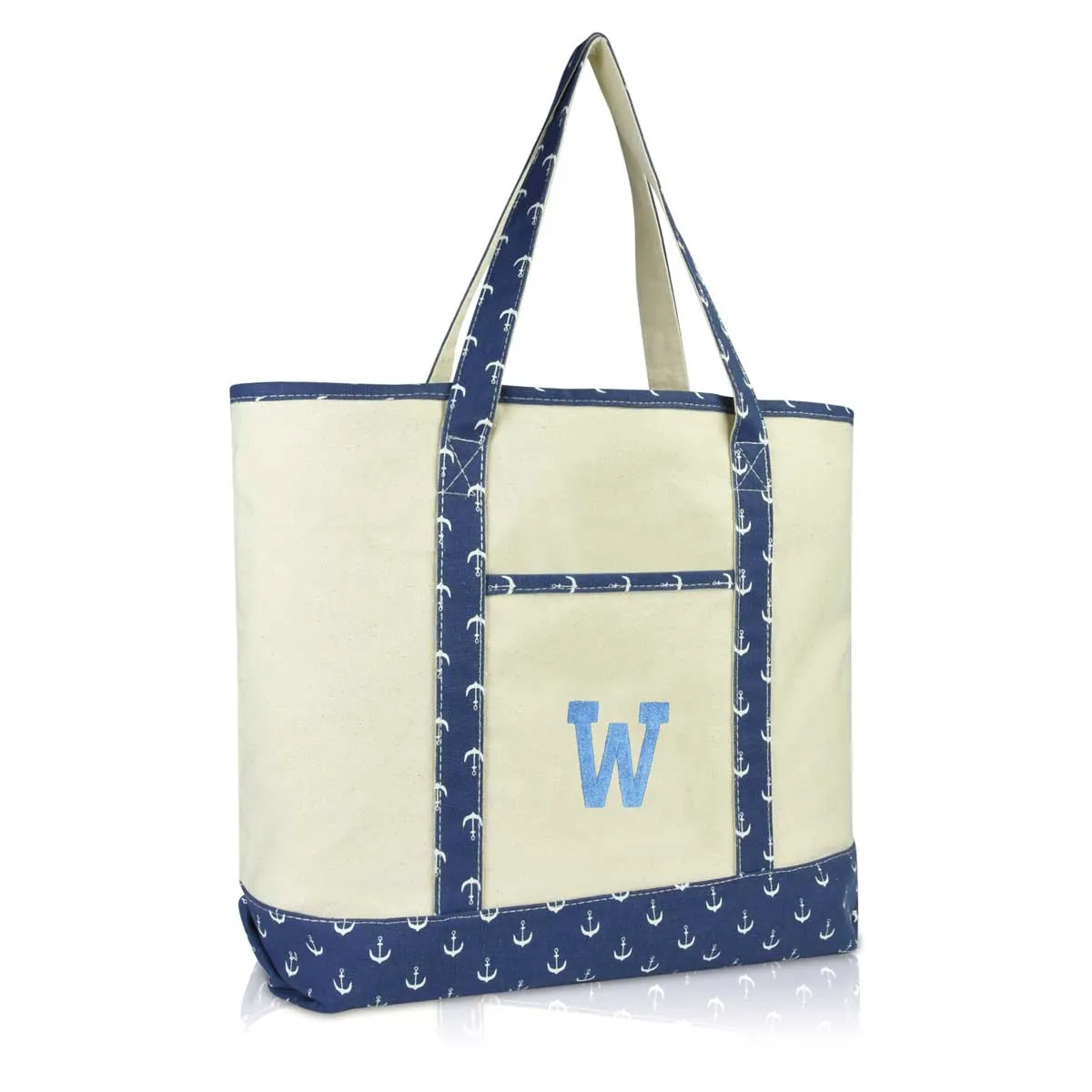 Dalix Initial Tote Bag Personalized Monogram Zippered Top Letter - W