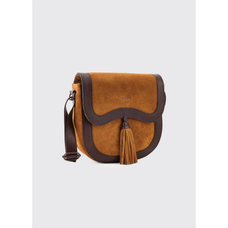 Dubarry Monart Suede/Leather Ladies Crossbody Saddle Bag - Camel
