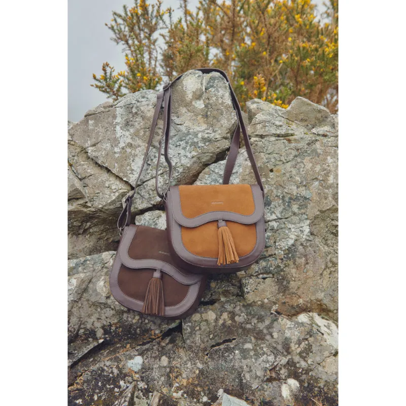 Dubarry Monart Suede/Leather Ladies Crossbody Saddle Bag - Camel
