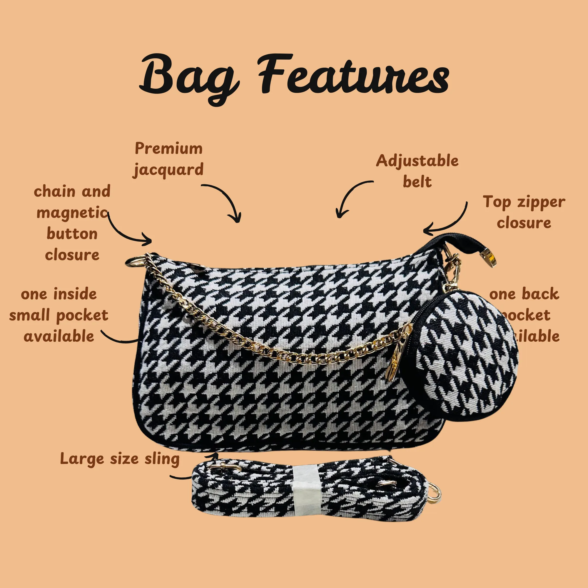 DURABLE BLACK And White Baguette BAG - F1