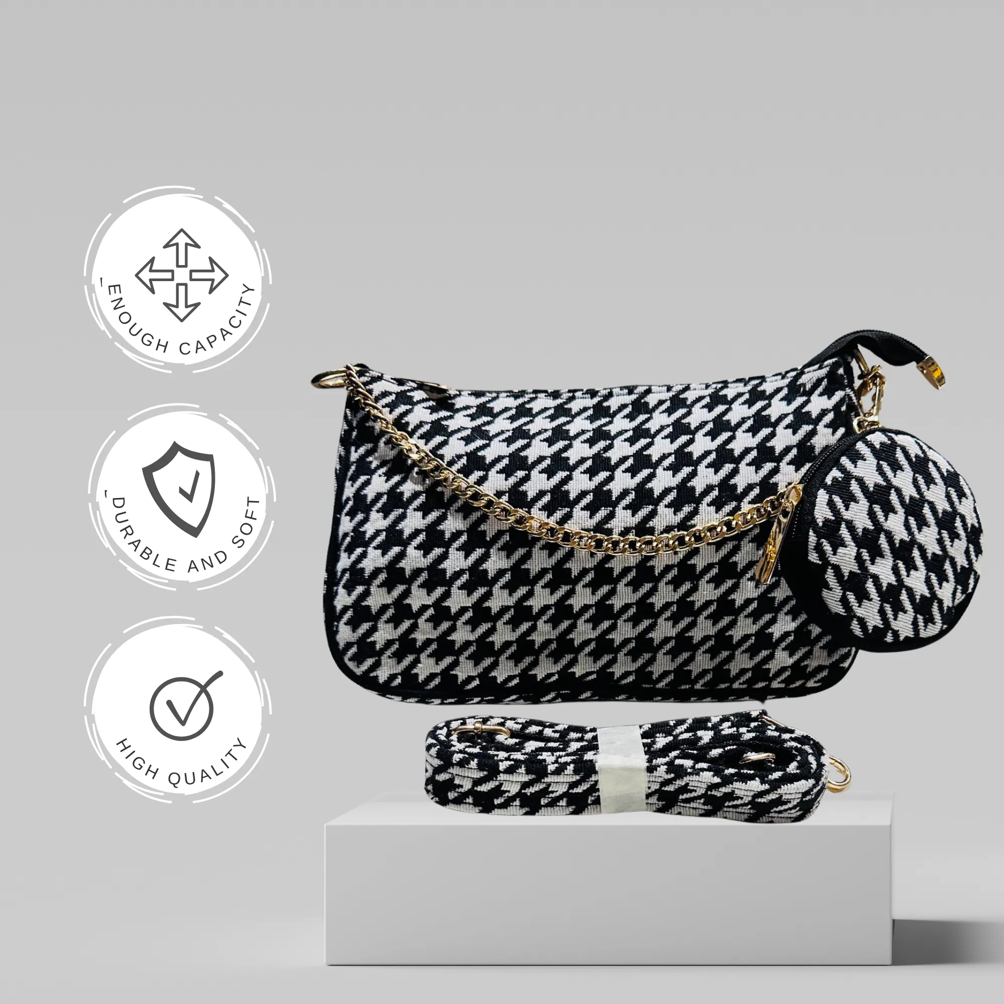 DURABLE BLACK And White Baguette BAG - F1