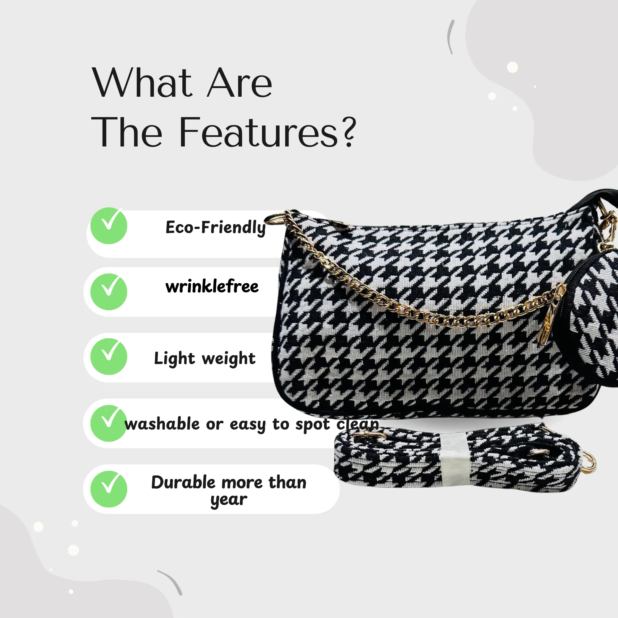 DURABLE BLACK And White Baguette BAG - F1