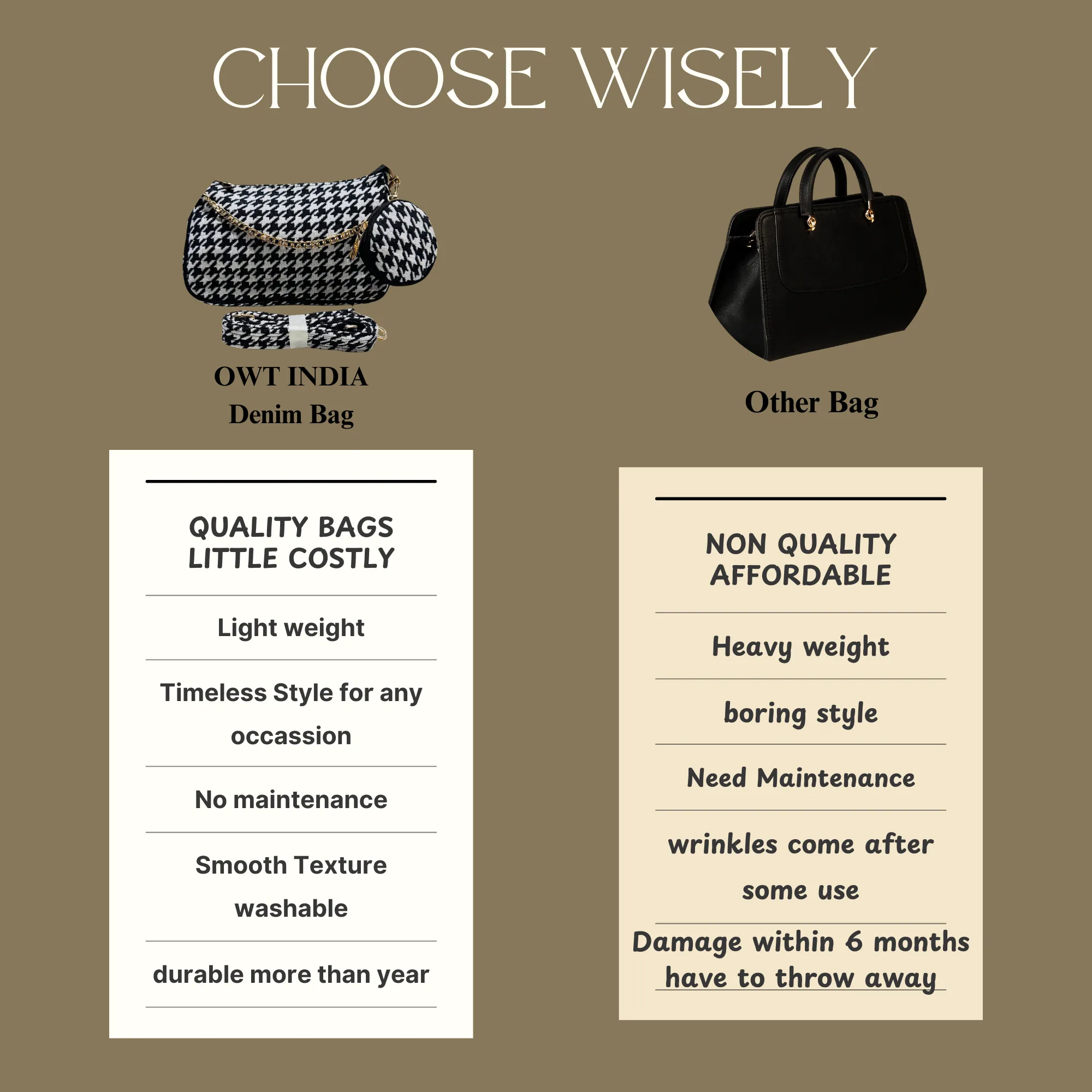 DURABLE BLACK And White Baguette BAG - F1
